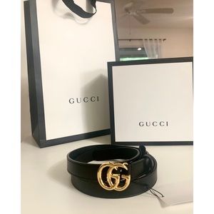 New Gucci Women’s Thin Black Leather Belt 34”
